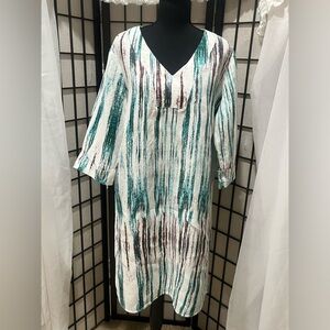 Peck & Peck Teal and White Linen SHIFT DRESS, RESORTWEAR, WOMEN SIZE L